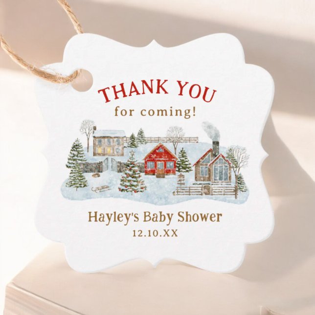 Étiquettes Cadeau Merci de vacances d'hiver de village neige pour ve (Créateur téléchargé)
