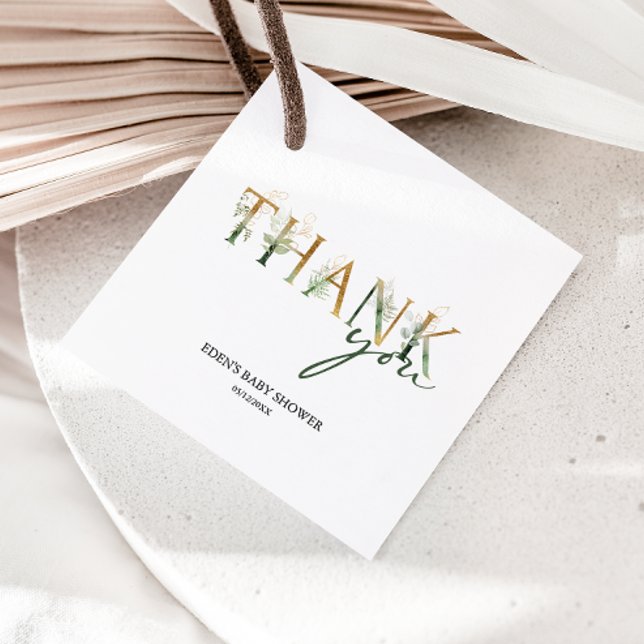 Étiquettes Cadeau Merci de verdure et de Baby shower d'or (Créateur téléchargé)