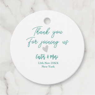 Étiquettes Cadeau merci de vous joindre à nous nom couple coeur vert