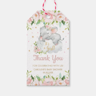 Étiquettes-cadeau Merci d'éléphant rose flou à la floraison