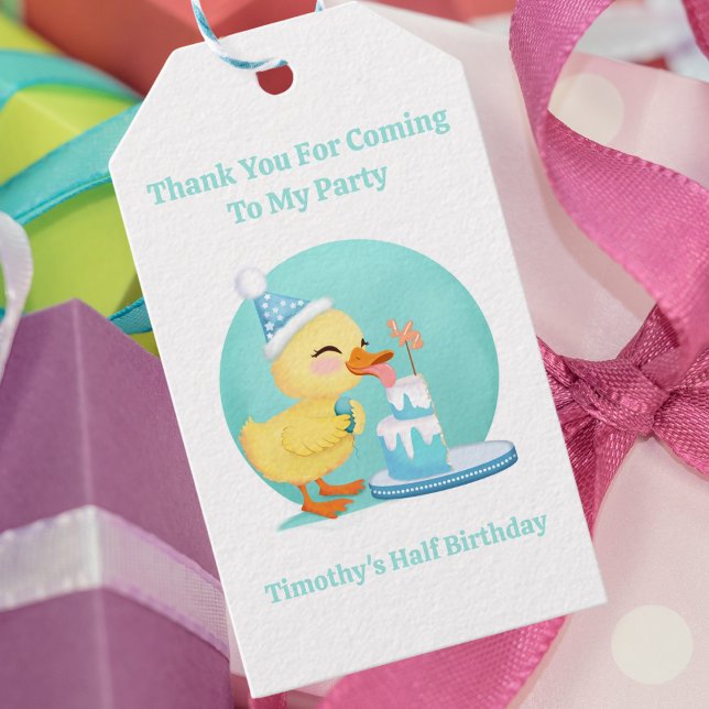 Étiquettes-cadeau Merci Demi-anniversaire Bébé Canard avec Fête du g (Créateur téléchargé)