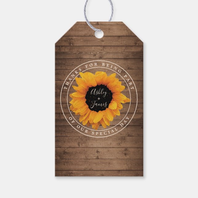 Étiquettes-cadeau Merci des noms de tournesol radiant (Devant)