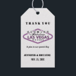 Étiquettes-cadeau Merci des signes de Las Vegas pour l'arrivée sur m<br><div class="desc">Elégante romantique lavande violet Las Vegas Signer Merci pour l'arrivée Custom Favors étiquette cadeau. Customisez-le pour répondre à vos besoins.</div>
