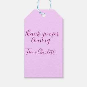 Étiquettes-cadeau merci d'être venu ajoutez nom message texte mauve