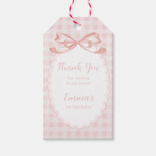 Étiquettes-cadeau Merci d'être venu Gif gingham rose 1er anniversair