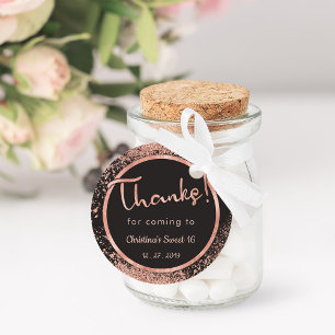 Étiquettes Cadeau Merci d'être venu   glamour Rose parties scintilla