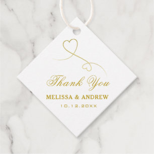 Étiquettes Cadeau Merci   Deux Coeurs d'or   Mariage élégant