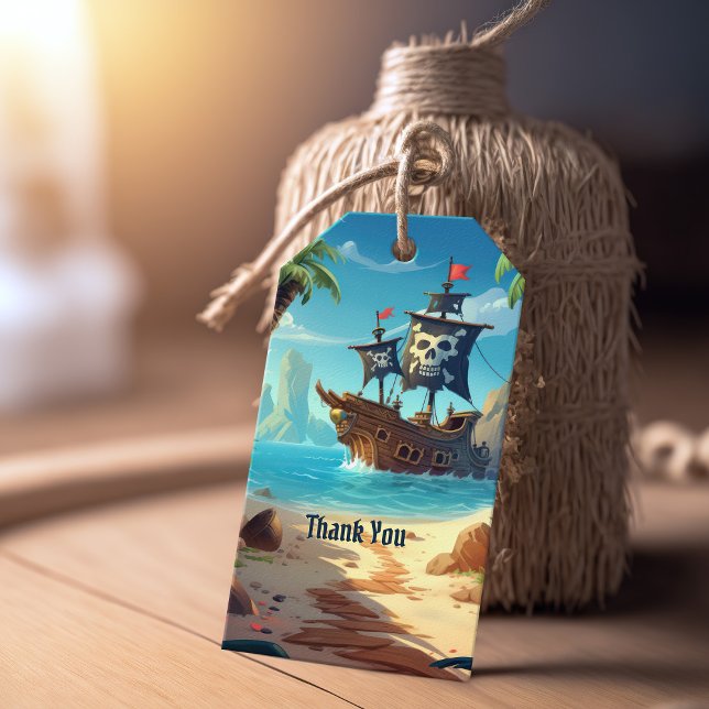 Étiquettes-cadeau Merci-Dieu ! Anniversaire de Pirate Paradise Islan (Créateur téléchargé)