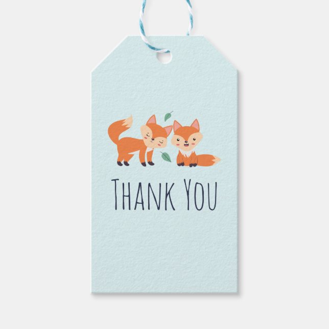Étiquettes-cadeau Merci d'illustration graphique de renards orange m (Devant)