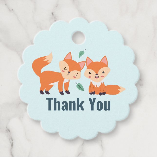 Étiquettes Cadeau Merci d'illustration graphique de renards orange m (Devant)
