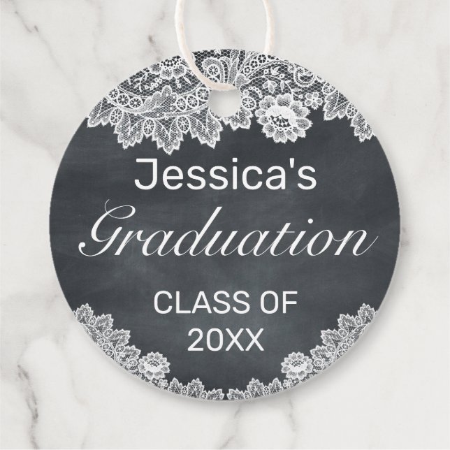 Étiquettes Cadeau Merci d'obtention du diplôme en dentelle blanche e (Dos)