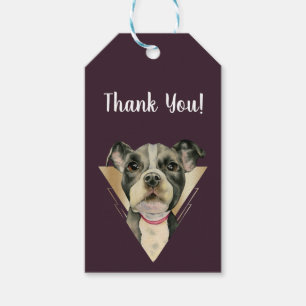 Étiquettes-cadeau Merci d'or de chiot de pitbull
