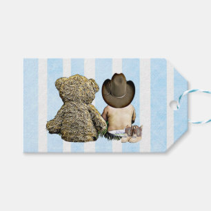 Étiquettes-cadeau Merci d'ours de bébé et de nounours de cowboy