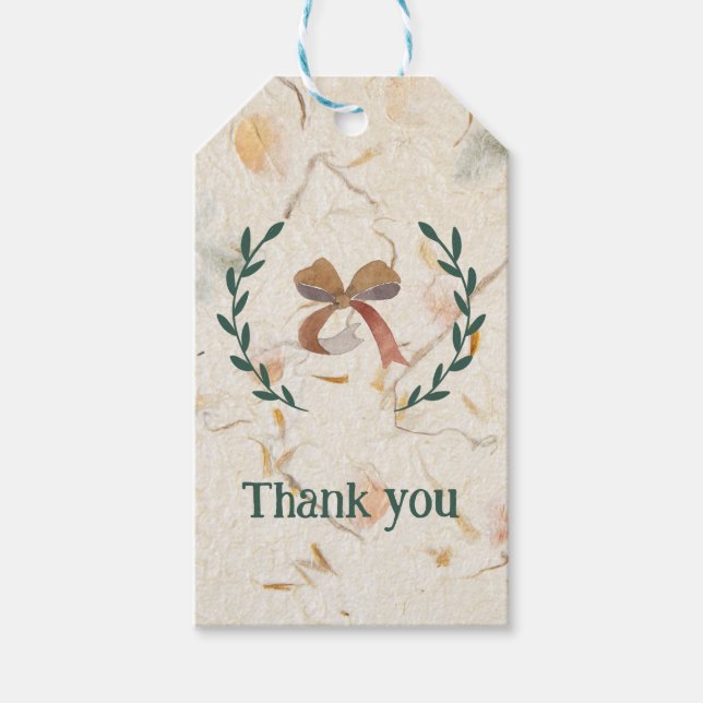 Étiquettes-cadeau Merci Doux aquarelle fleurie arrière - plan Kraft (Devant)