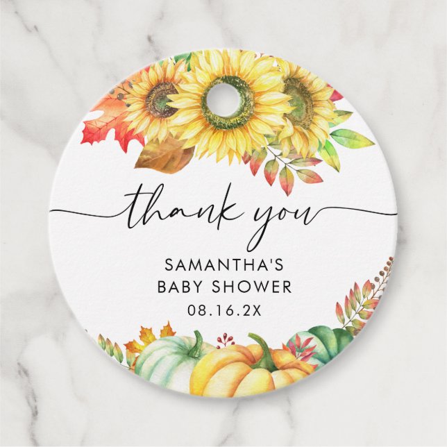Étiquettes Cadeau Merci du Baby shower de l'automne du petit Citroui (Devant)