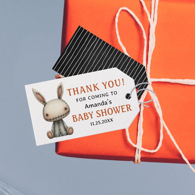 Étiquettes-cadeau Merci du Baby shower d'Halloween orange (Orange Halloween Baby Shower Thank You Gift Tags)