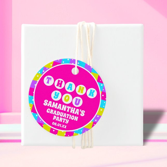 Étiquettes Cadeau Merci du Parti de Graduation Retro Neon (Créateur téléchargé)
