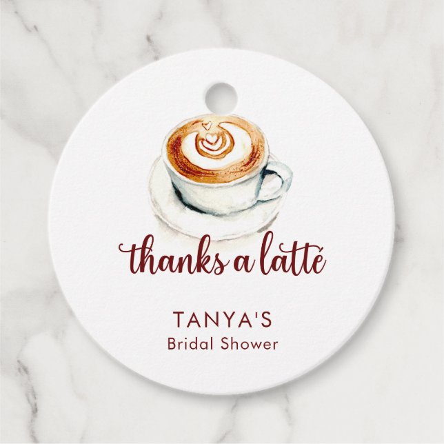 Étiquettes Cadeau Merci d'une Fête des mariées Latte personnalisée (Devant)