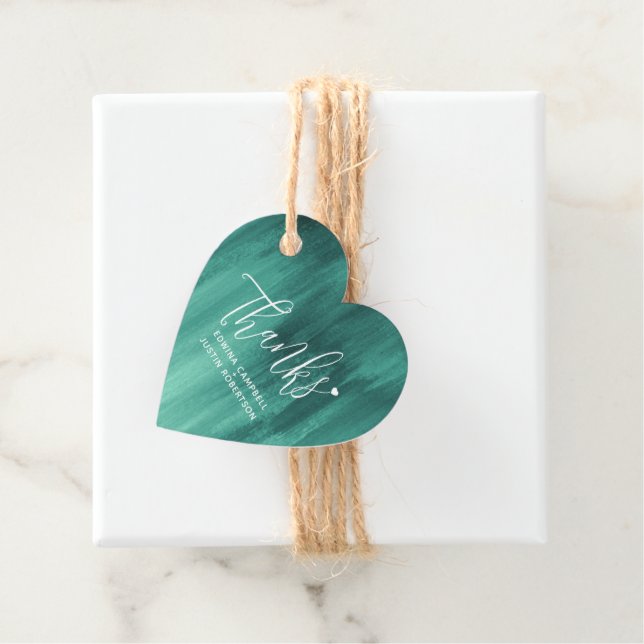 Étiquettes Cadeau Merci Emerald vert faveur de mariage abstrait (En situation)