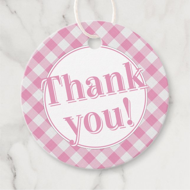 Étiquettes Cadeau Merci : En vichy Motif de chèques - rose/blanc (Devant)