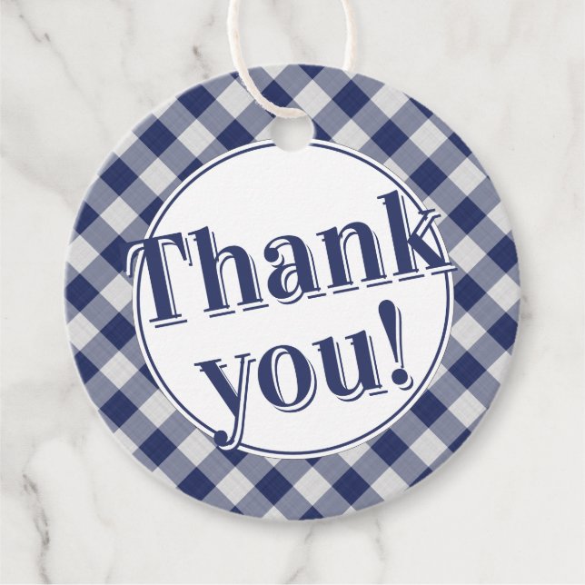 Étiquettes Cadeau Merci : En vichy Vérifications Motif Marine Bleu/B (Devant)