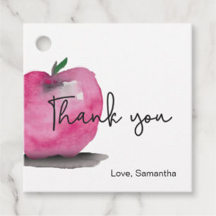 Étiquettes Cadeau Merci Enseignant Rouge Pomme aquarelle