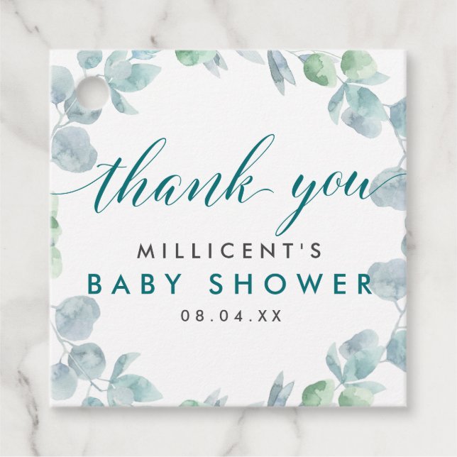 Étiquettes Cadeau Merci Ethérée Eucalyptus Baby shower (Devant)
