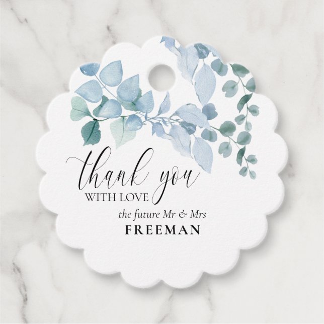 Étiquettes Cadeau Merci Eucalyptus Poussiéreux Élégant (Devant)