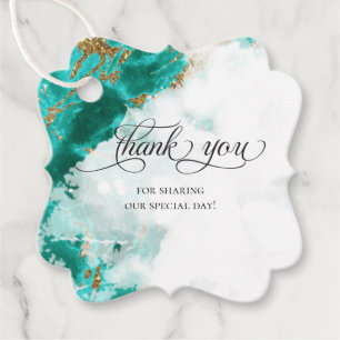 Étiquettes Cadeau MERCI FAVEUR TAG Géode Aquarelle Turquoise