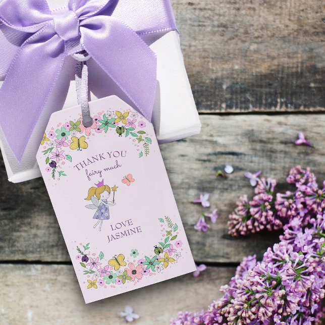 Étiquettes-cadeau Merci Fée Beaucoup Secret Fleur Jardin Lilac (Fairy Garden Gift Tag to say Thank You Fairy Much)