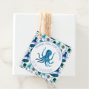 Étiquettes Cadeau Merci fête d'anniversaire Marine Octopus Nautique