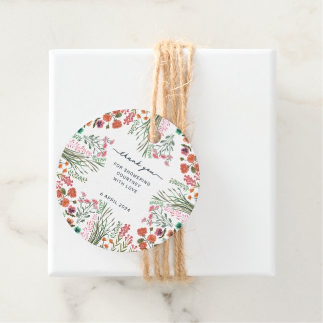 Étiquettes Cadeau Merci Fête des mariées fleur sauvage (En situation)