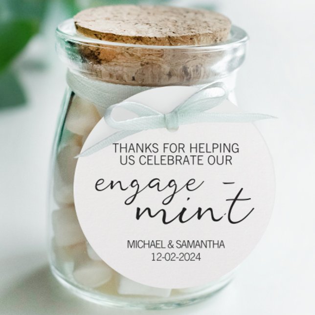 Étiquettes Cadeau Merci Fiançailles de la monnaie (Personalized Engage-mint favor tags for engagement parties)