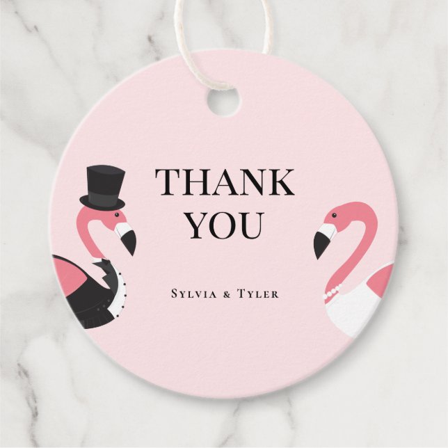 Étiquettes Cadeau Merci Flamant rose Mariage (Devant)