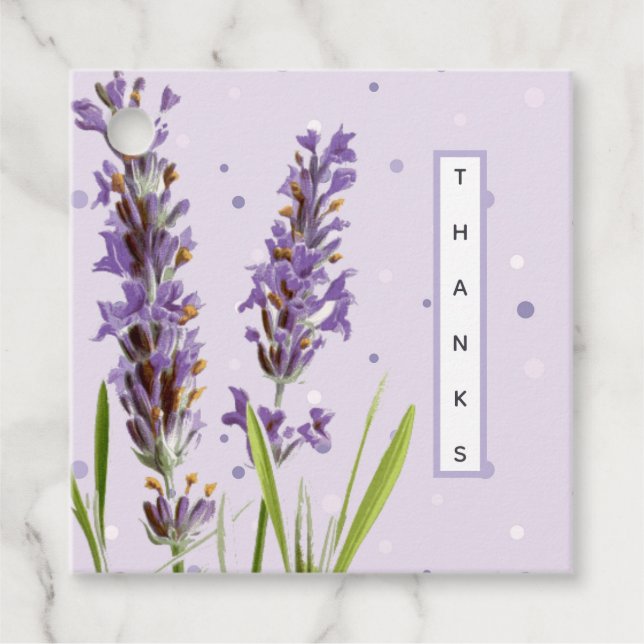 Étiquettes Cadeau Merci Fleur de Lavande Points noirs (Devant)