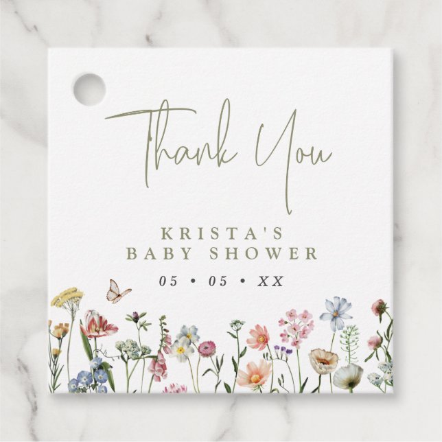 Étiquettes Cadeau Merci fleur sauvage Baby shower (Devant)