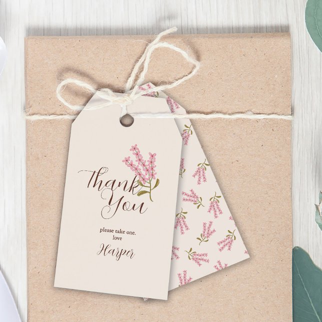 Étiquettes-cadeau Merci Fleur sauvage simple Plutôt rose Botanique (Créateur téléchargé)