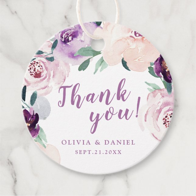Étiquettes Cadeau Merci fleuri botanique floral violet (Devant)