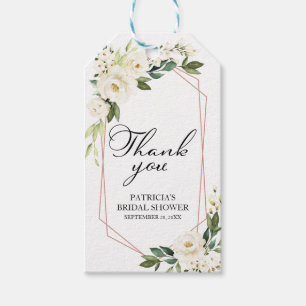 Étiquettes-cadeau Merci - Fleurs Blanches Feuillage Géométrique Cade