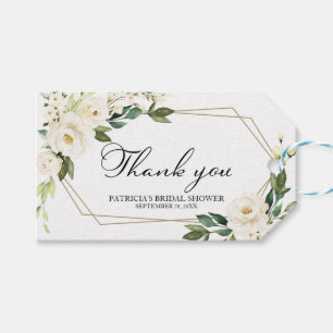 Étiquettes-cadeau Merci - Fleurs Blanches Feuillage Géométrique Cade