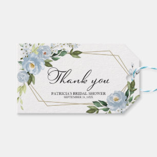 Étiquettes-cadeau Merci - Fleurs bleues poussiéreuses Verdure géomét