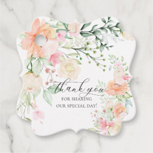Étiquettes Cadeau MERCI Fleurs pastel à l'aquarelle