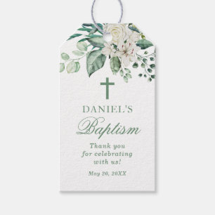 Étiquettes-cadeau Merci Fleurs Roses Eucalyptus Baptême