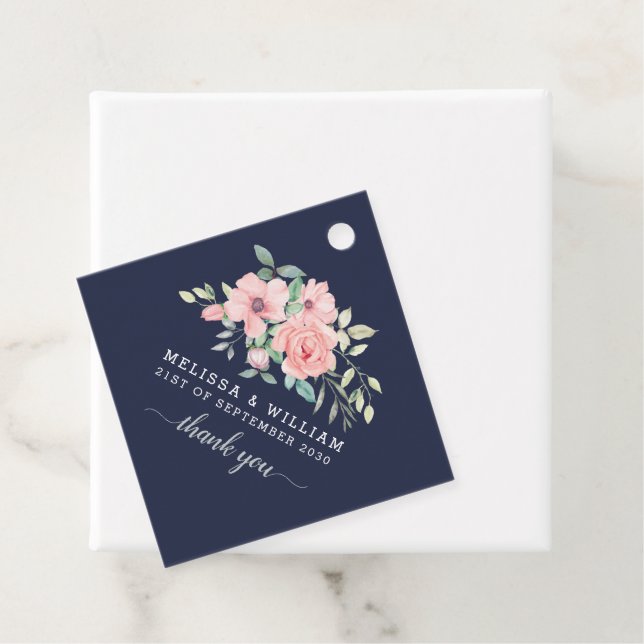 Étiquettes Cadeau Merci Floral Aquarelle Marine Mariage (En situation)