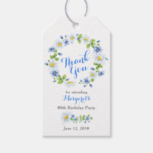 Étiquettes-cadeau Merci floral bleu d'anniversaire de marguerite