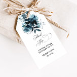 Étiquettes-cadeau Merci floral bleu de la marine céleste<br><div class="desc">Ces étiquettes de remerciement floral bleu marine sont parfaites pour une réception de mariage de destination. Le design se compose de pivoines marines, bleues et indigo joliment dessinées à la main, soigneusement disposées dans un charmant bouquet. Personnalisez ces balises avec un message court, vos noms et votre date de mariage....</div>