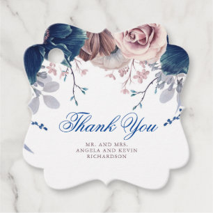 Étiquettes Cadeau Merci floral bleu marine et mauve