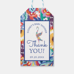 Étiquettes-cadeau Merci Floral Botanical Stork Baby Boy Douche