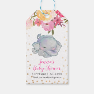 Étiquettes-cadeau Merci floral de baby shower d'éléphant de sommei