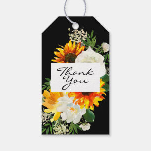 Étiquettes-cadeau Merci floral de tournesol Artsy - Noir